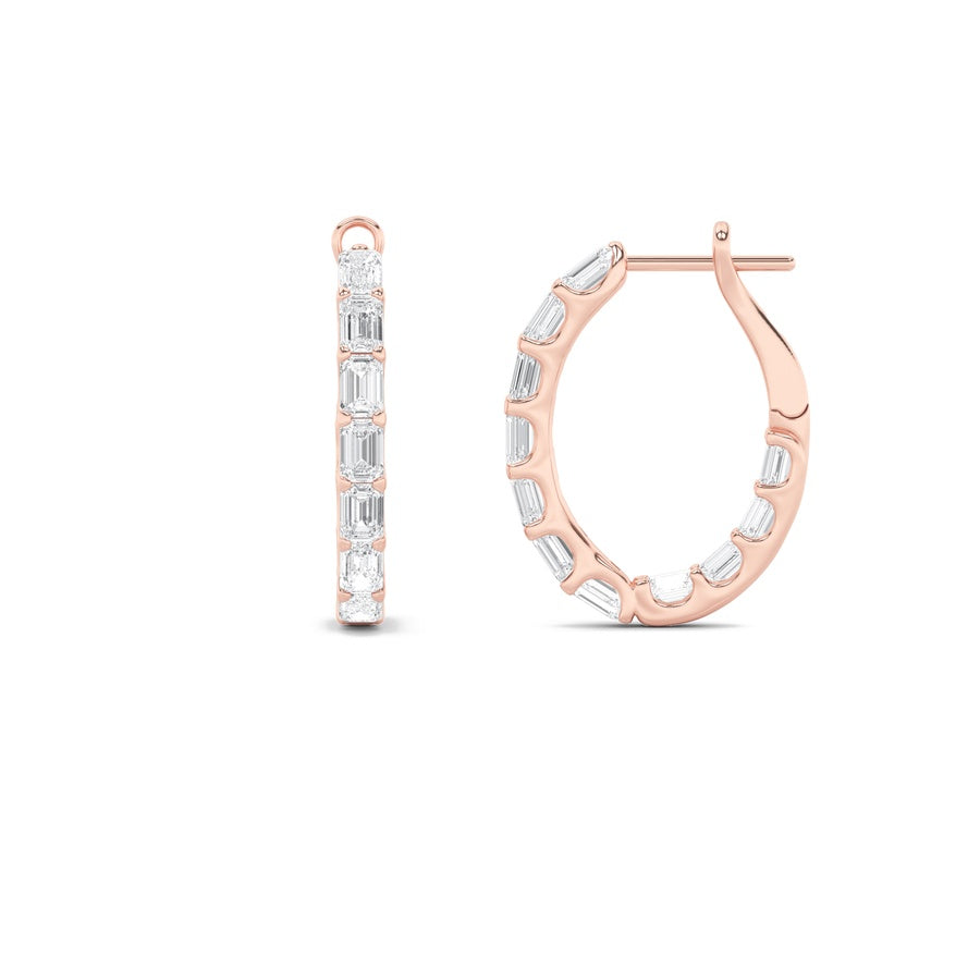 Emerald Shape Inside Out Hoop Earrings lab grown diamond