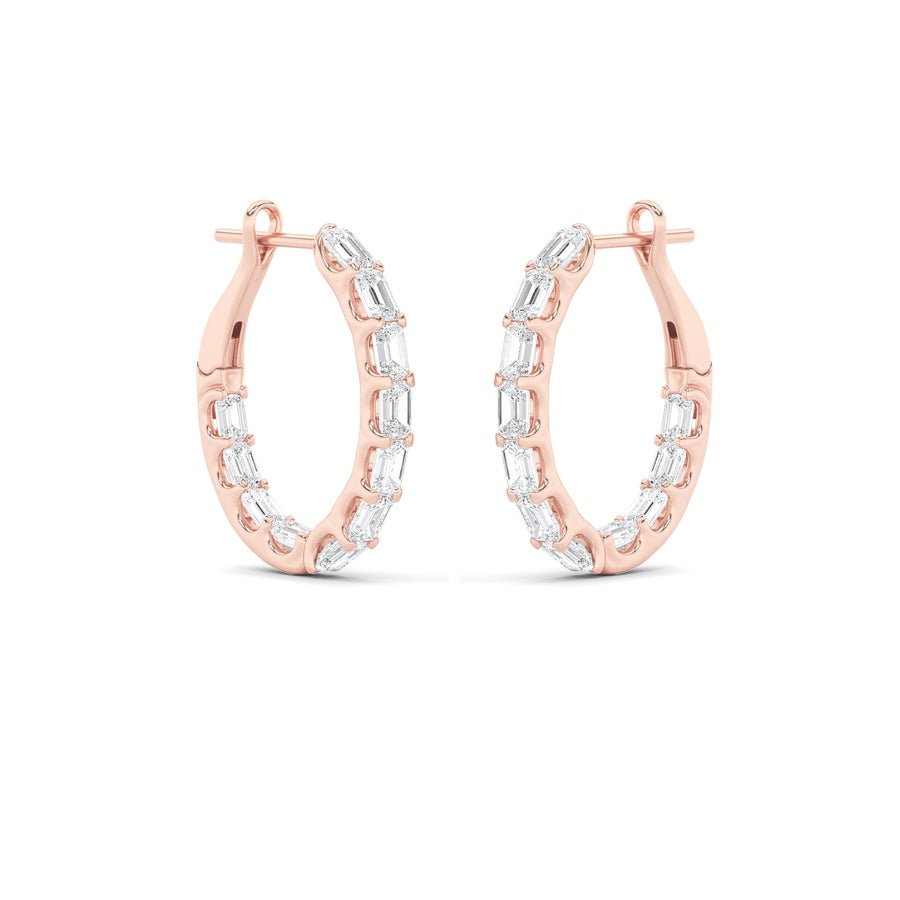 Emerald Shape Inside Out Hoop Earrings lab grown diamond