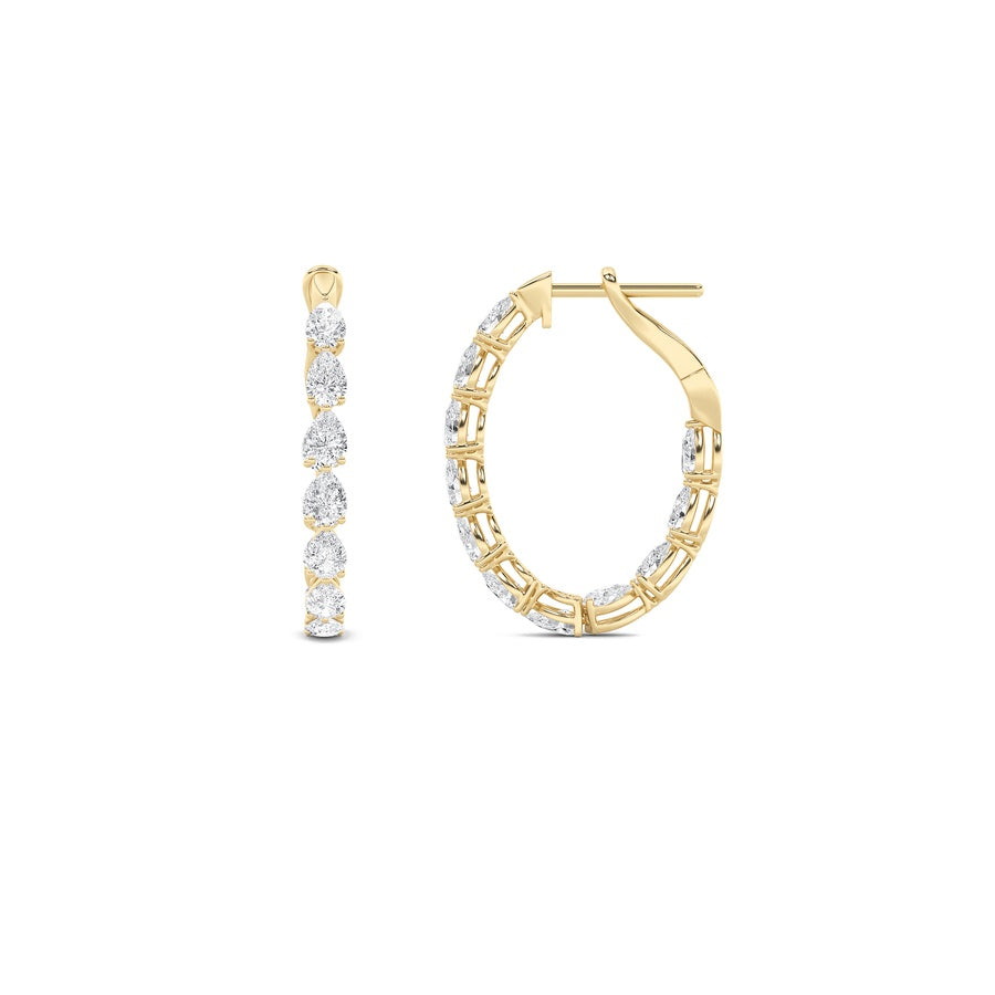 4.25Cttw Pear Shaped Lab Grown Diamond (F/VS) Inside Out Hoop Earrings in 14K Gold