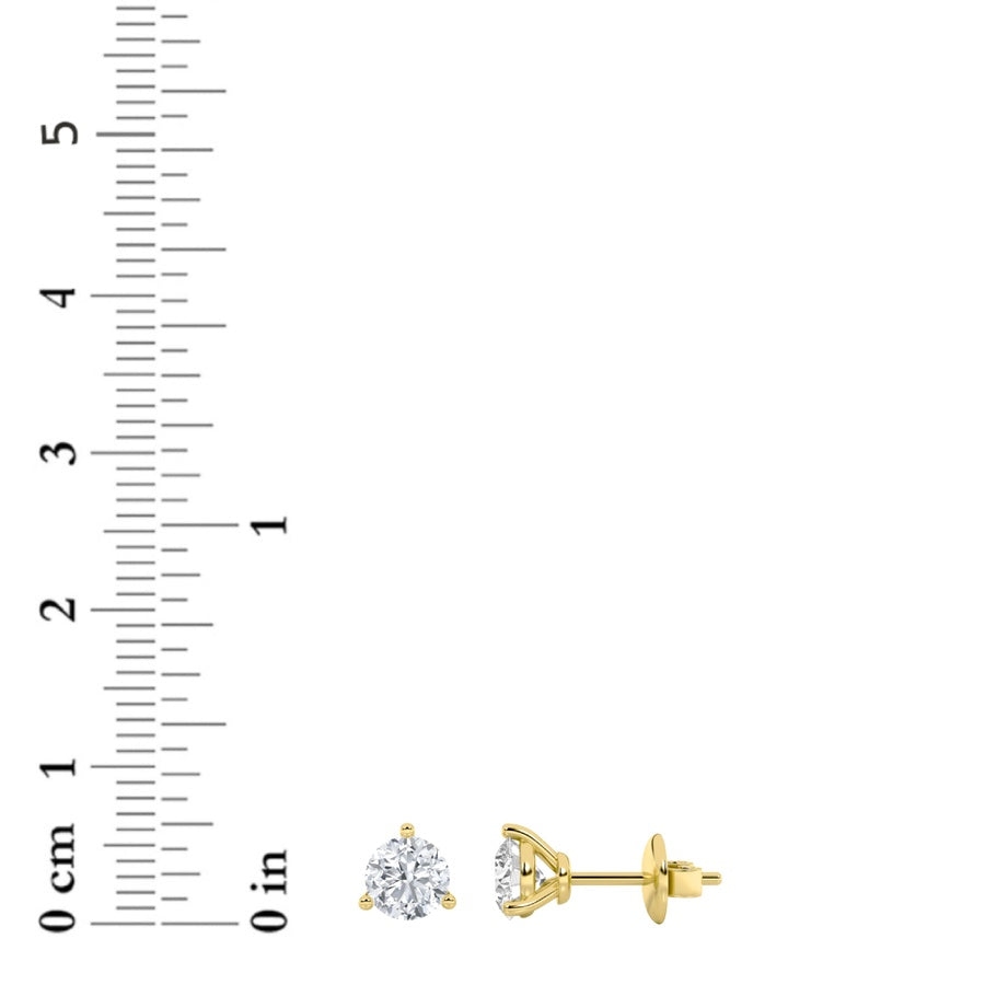 1Cttw Round Shaped Lab Grown Diamond (F/VS) ThreeProng Stud Earrings in 14K Gold