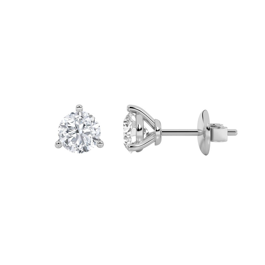 3Cttw Round Shaped Lab Grown Diamond (F/VS) ThreeProng Stud Earrings in 14K Gold