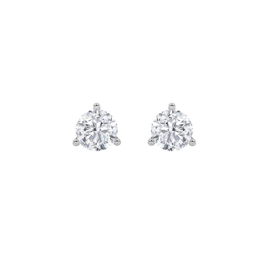 3Cttw Round Shaped Lab Grown Diamond (F/VS) ThreeProng Stud Earrings in 14K Gold