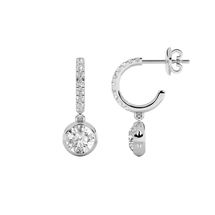 2Cttw Round Shaped Lab Grown Diamond (F/VS) DangleEarrings in 14K Gold