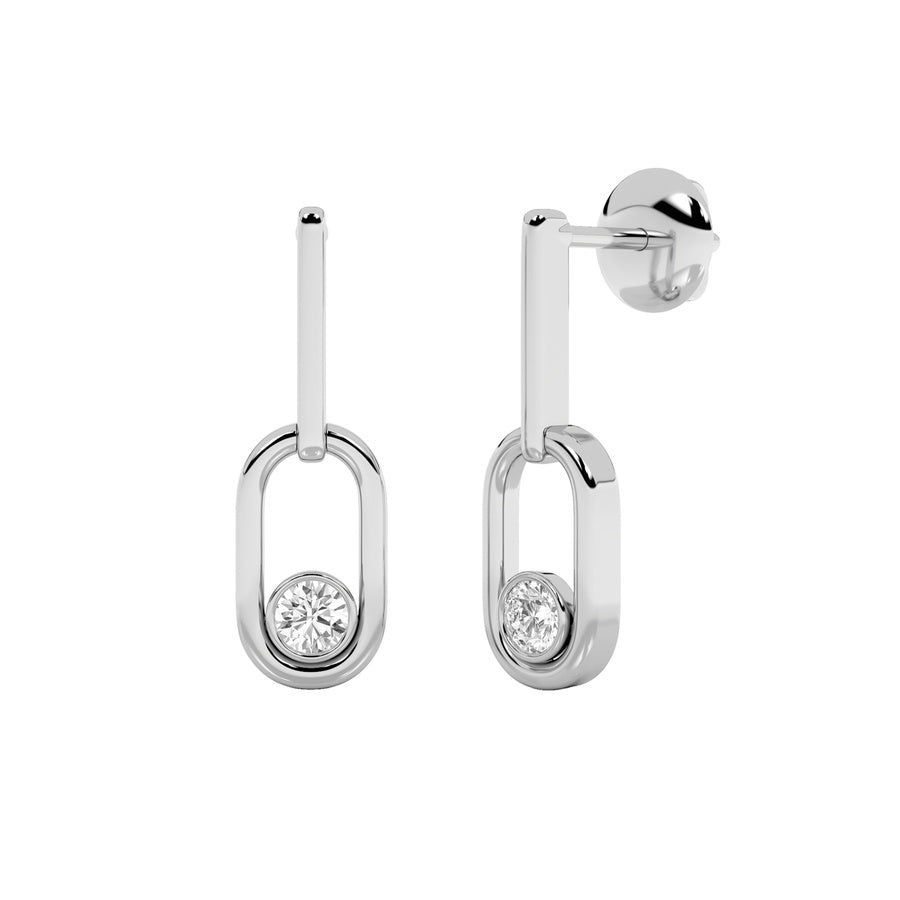 Round Shape Bezel Set Paperclip Dangle Earrings lab grown diamond