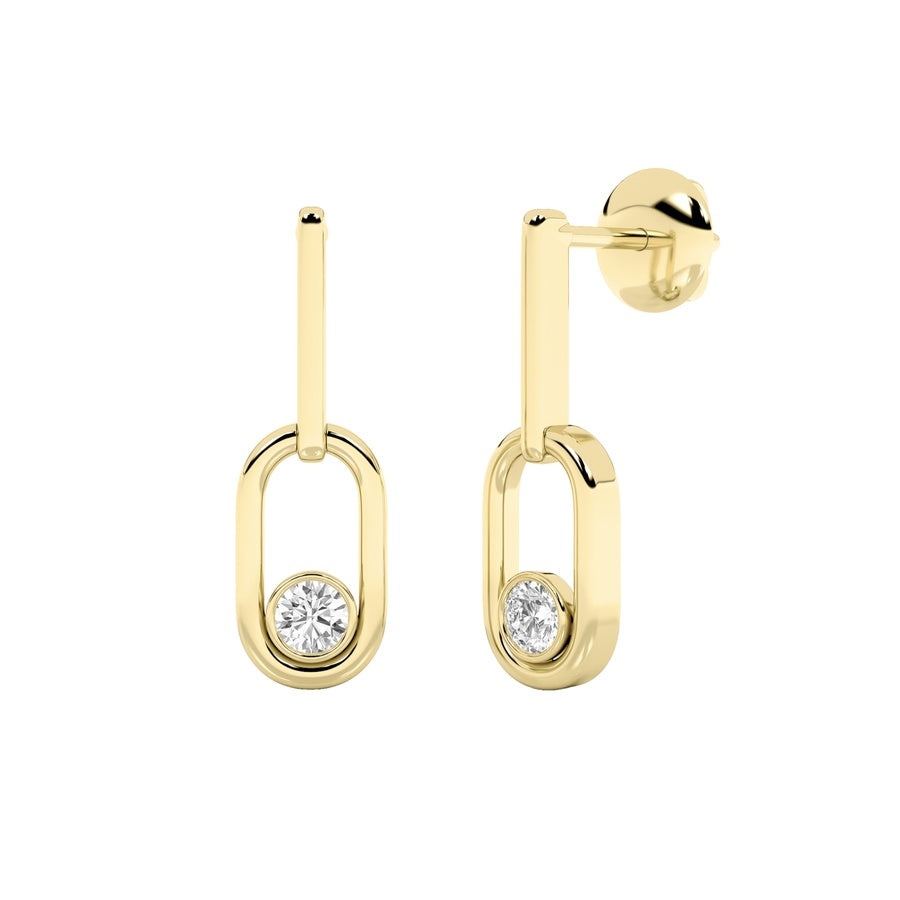 Round Shape Bezel Set Paperclip Dangle Earrings lab grown diamond