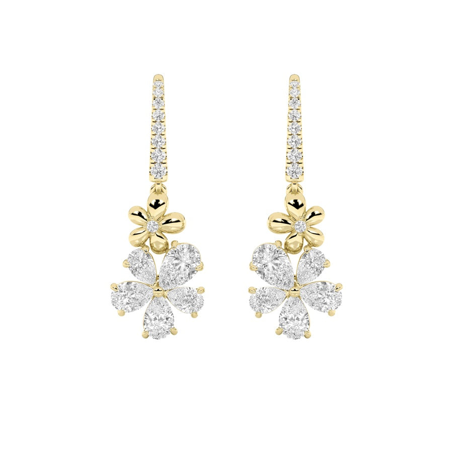 3.25Cttw Pear Shaped Lab Grown Diamond (F/VS) Fancy Flower Earrings in 14K Gold