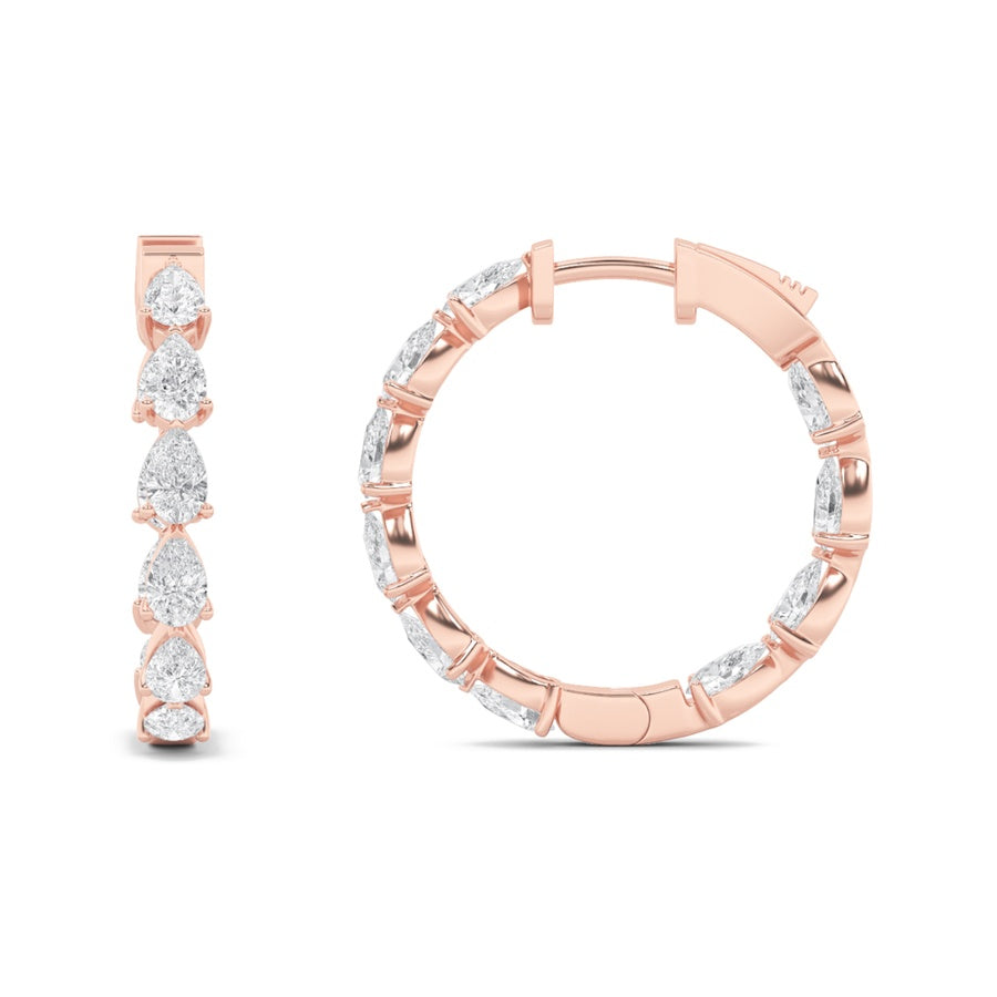 4Cttw Pear Shaped Lab Grown Diamond (F/VS) InsideOut Hoop Earrings in 14K Gold