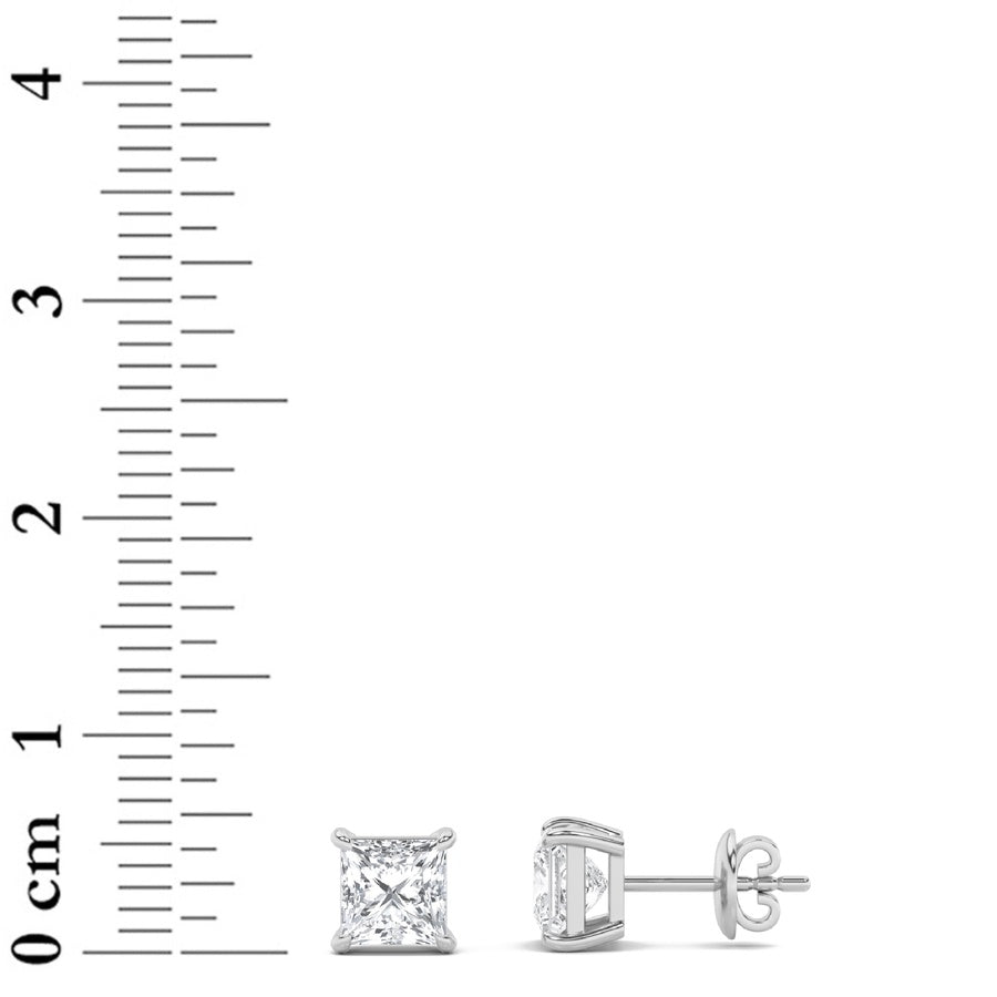 2Cttw Princess Shaped Lab Grown Diamond (F/VS) Stud Earrings in 14K Gold