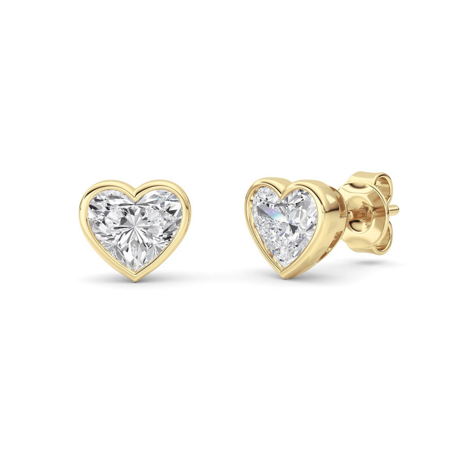 Heart Shape Bezel Set Stud Earrings lab grown diamond