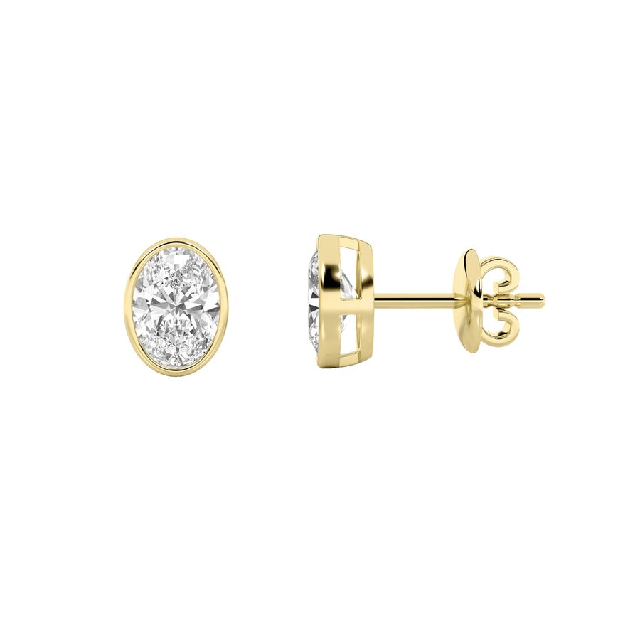 Oval Shape Bezel Set Stud Earrings lab grown diamond