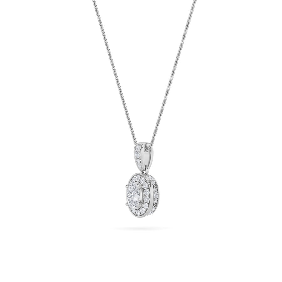 0.75Cttw Oval Shaped Lab Grown Diamond (F/VS) HaloPendant in 14K Gold