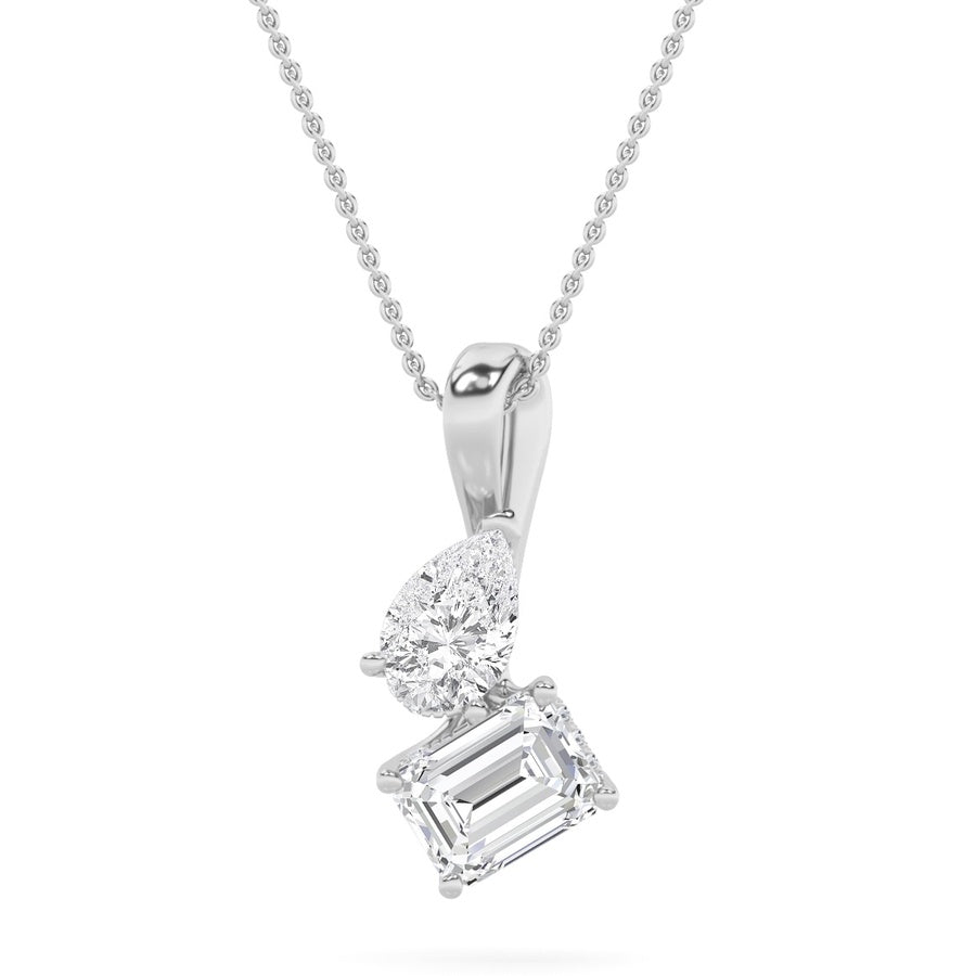 3Cttw Emerald Shaped Lab Grown Diamond (F/VS) Toiet Moi Pendant in 14K Gold