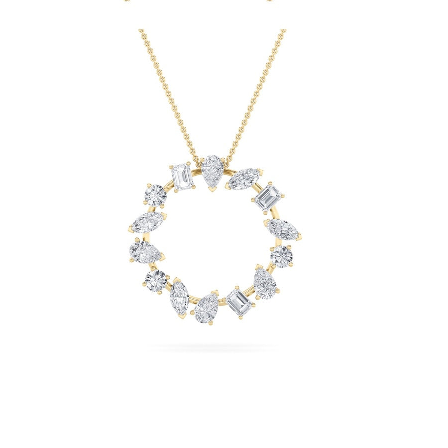 3Cttw Emerald Shaped Lab Grown Diamond (F/VS) Fancy Circle Pendant in 14K Gold