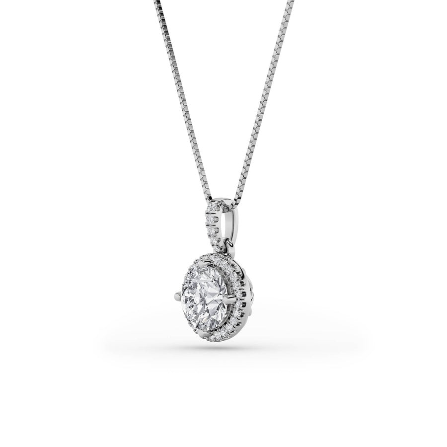 1.5Cttw Round Shaped Lab Grown Diamond (F/VS) HaloPendant in 14K Gold