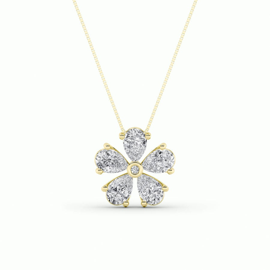 1.5Cttw Pear Shaped Lab Grown Diamond (F/VS) Floral Pendant in 14K Gold