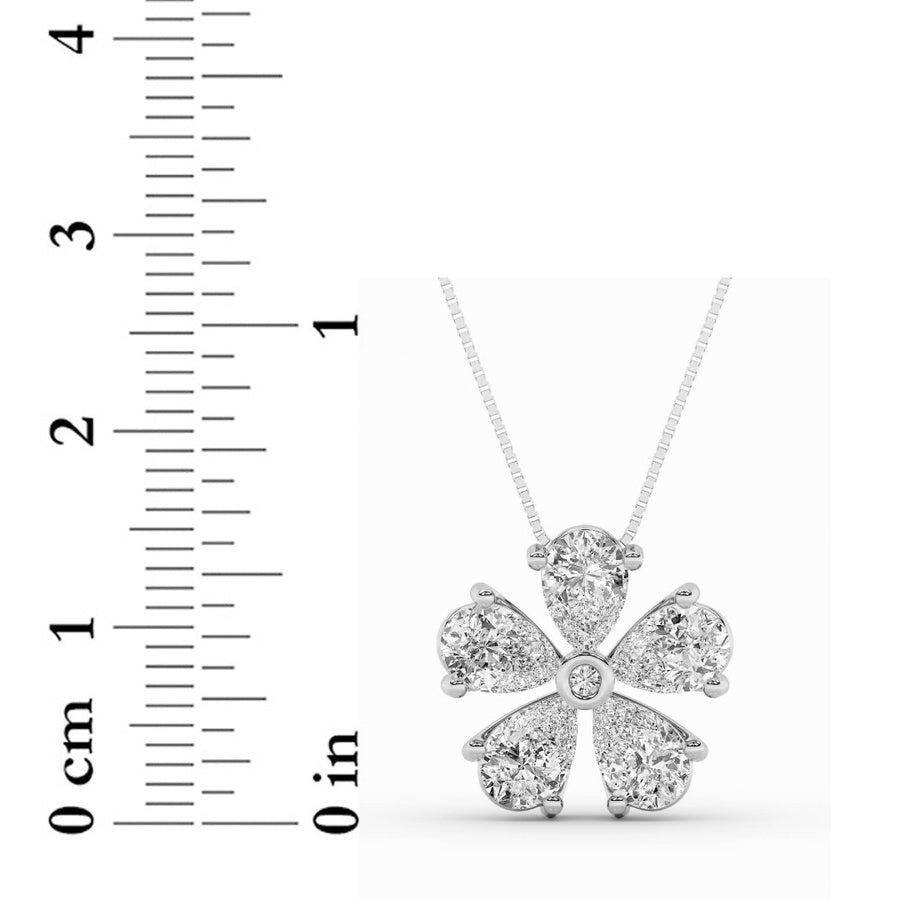 2.5Cttw Pear Shaped Lab Grown Diamond (F/VS) Floral Pendant in 14K Gold