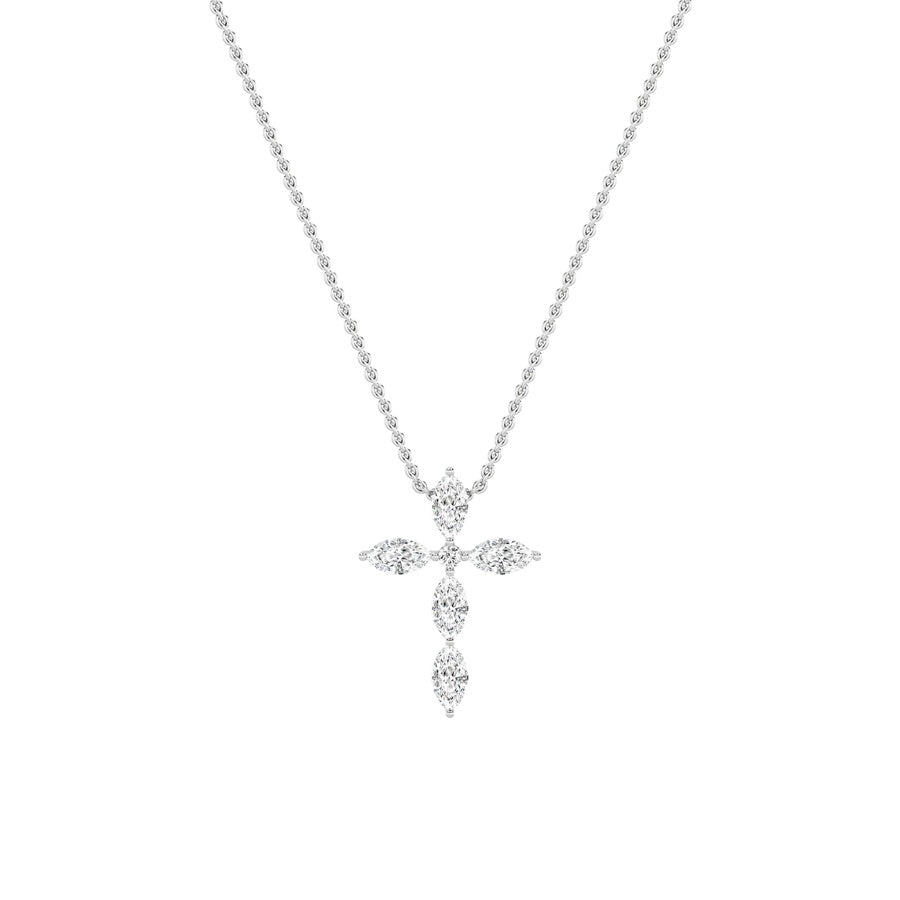 2Cttw Marquise Shaped Lab Grown Diamond (F/VS) Cross Pendant in 14K Gold