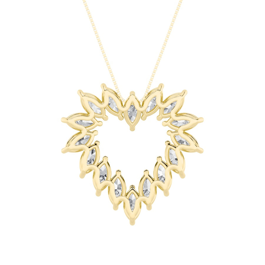 3Cttw Marquise Shaped Lab Grown Diamond (F/VS) Heart Shaped Pendant in 14K Gold