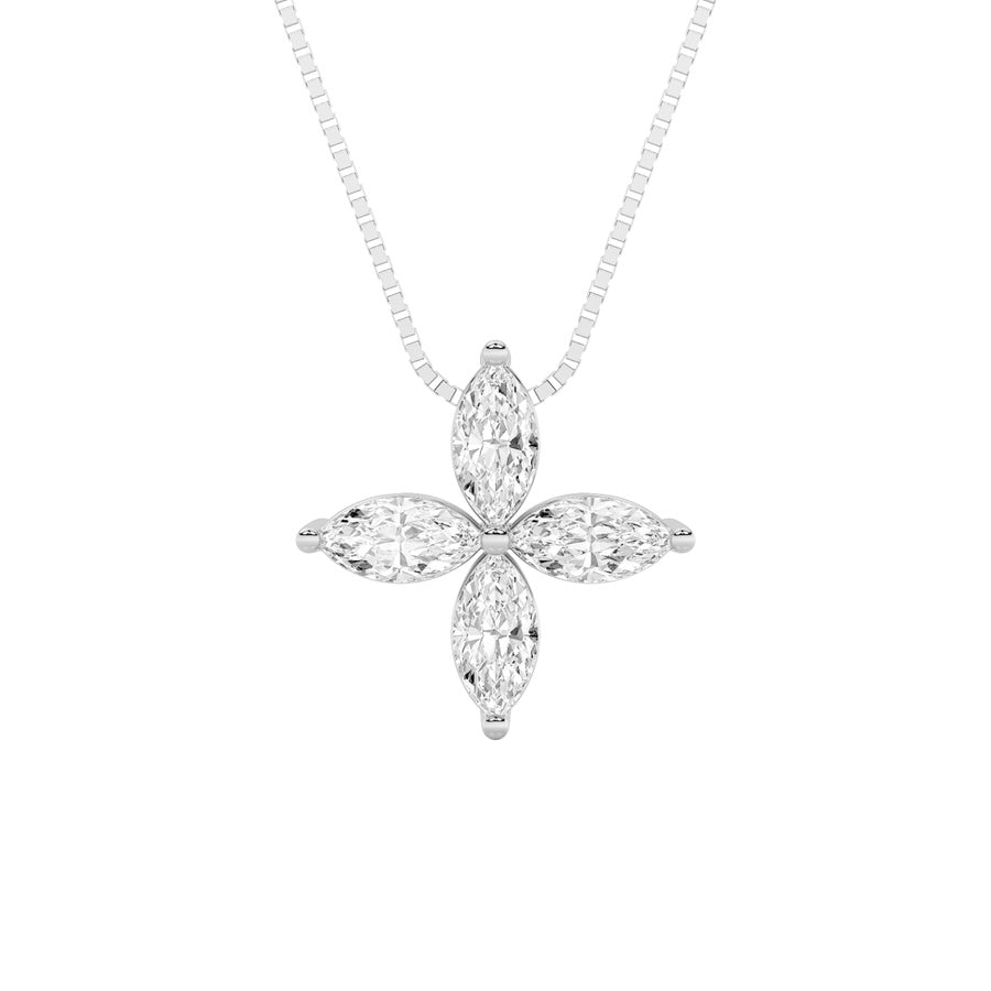 1CTW Marquise Shaped Lab Grown Diamond (F/VS) Flower Fashion Pendant in 14K Gold