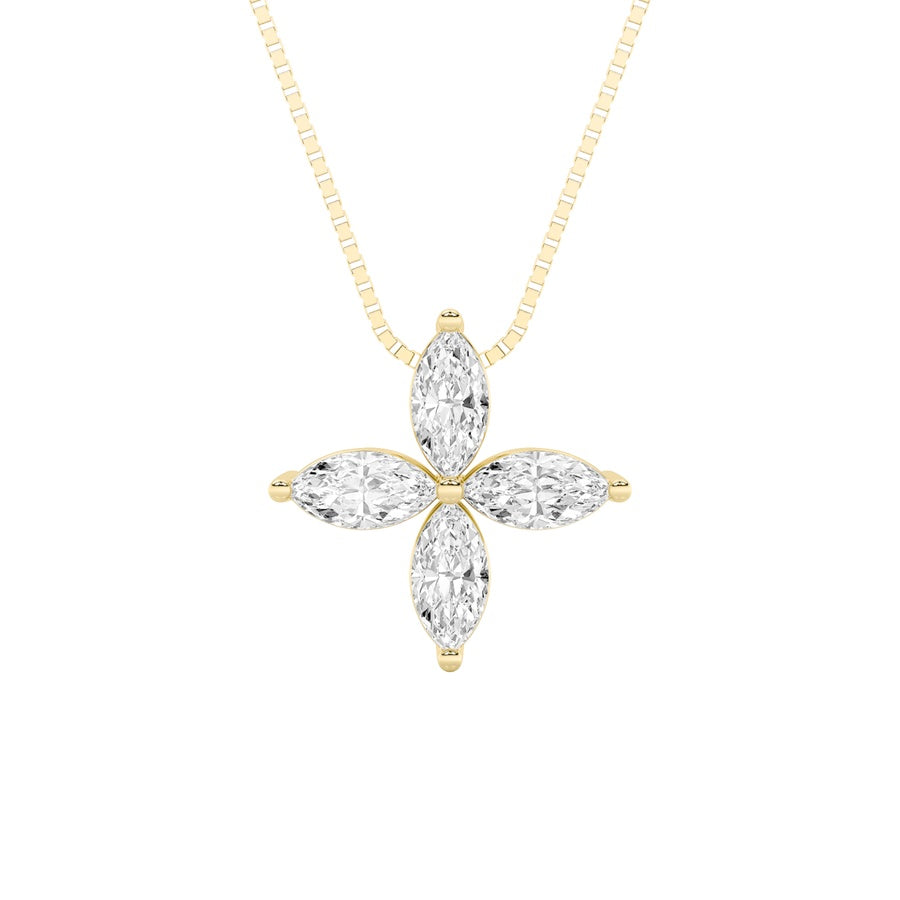 1CTW Marquise Shaped Lab Grown Diamond (F/VS) Flower Fashion Pendant in 14K Gold