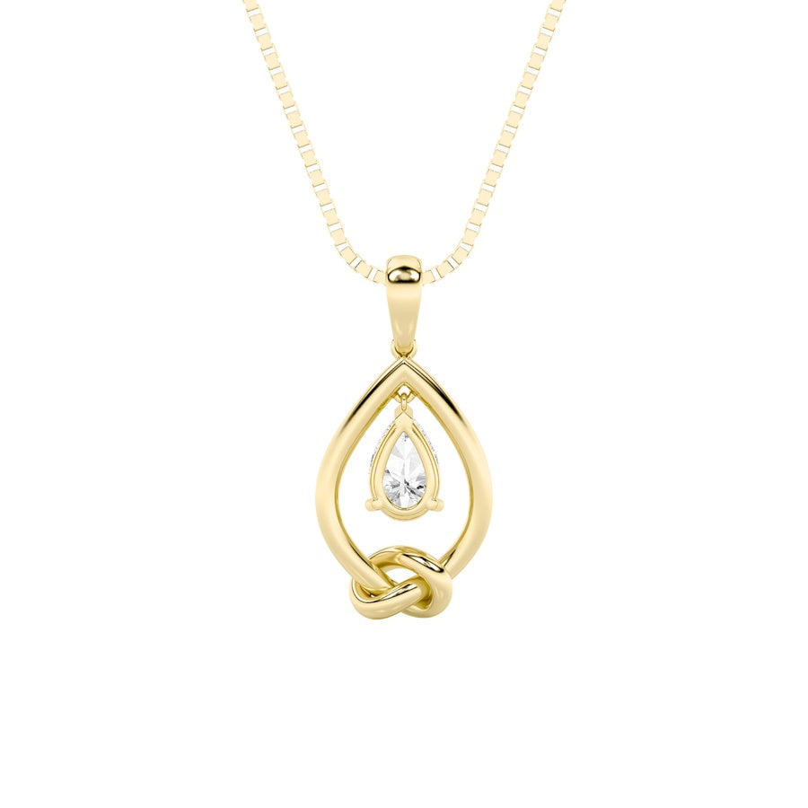 1Cttw Pear Shaped Lab Grown Diamond (F/VS) Solitaire Knot Pendant in 14K Gold