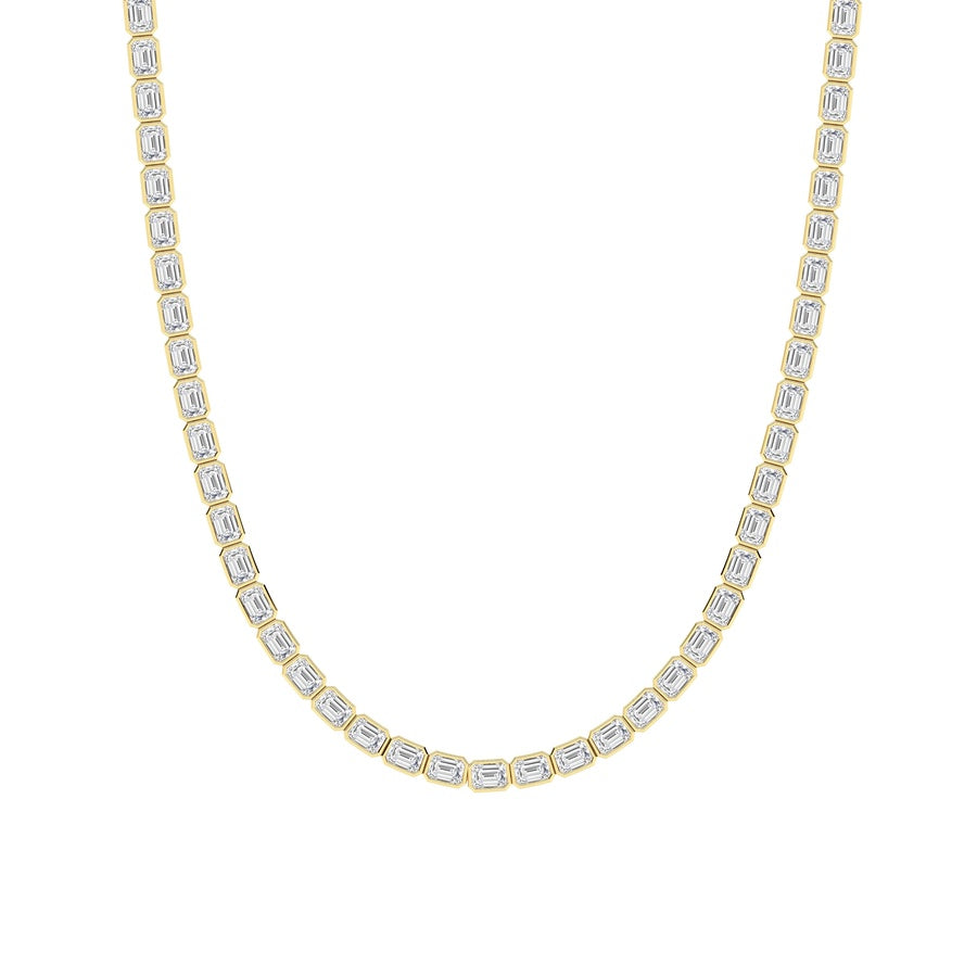 30Cttw Emerald Shaped Lab Grown Diamond (F/VS ) Bezel Set Necklace in 14K Gold
