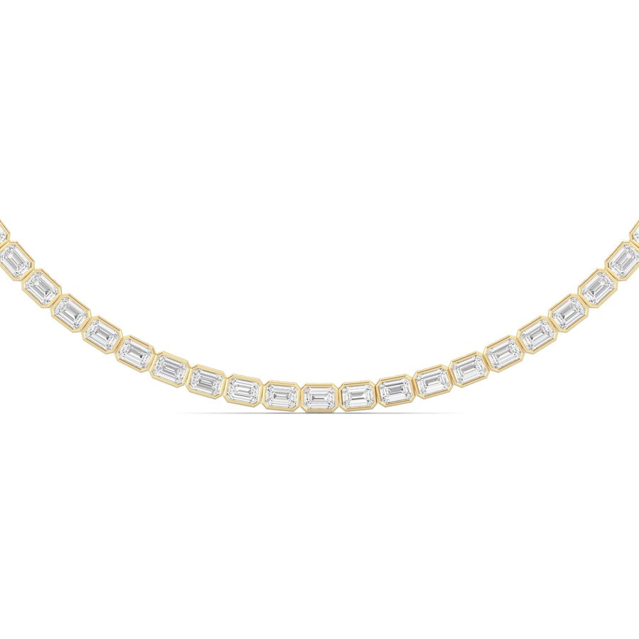 30Cttw Emerald Shaped Lab Grown Diamond (F/VS ) Bezel Set Necklace in 14K Gold