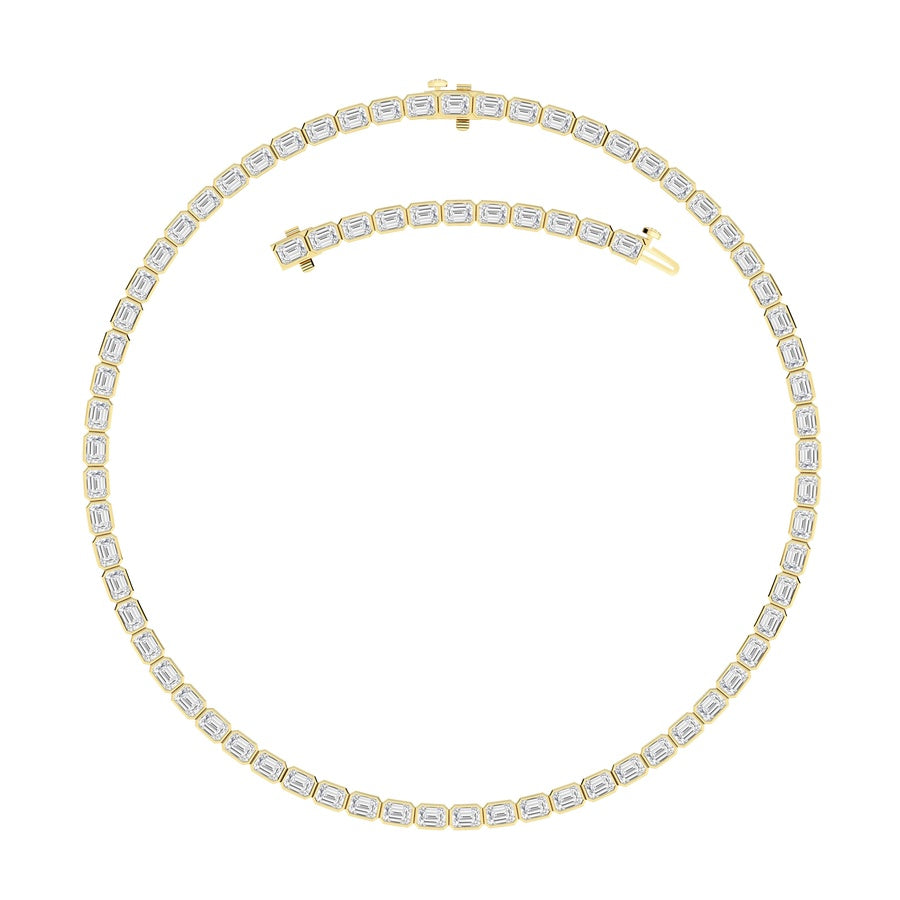 30Cttw Emerald Shaped Lab Grown Diamond (F/VS ) Bezel Set Necklace in 14K Gold