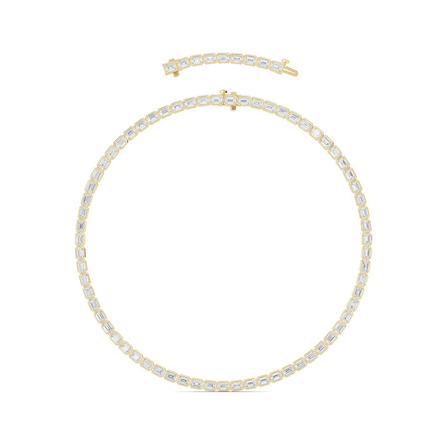 30Cttw Emerald Shaped Lab Grown Diamond (F/VS ) Bezel Set Necklace in 14K Gold