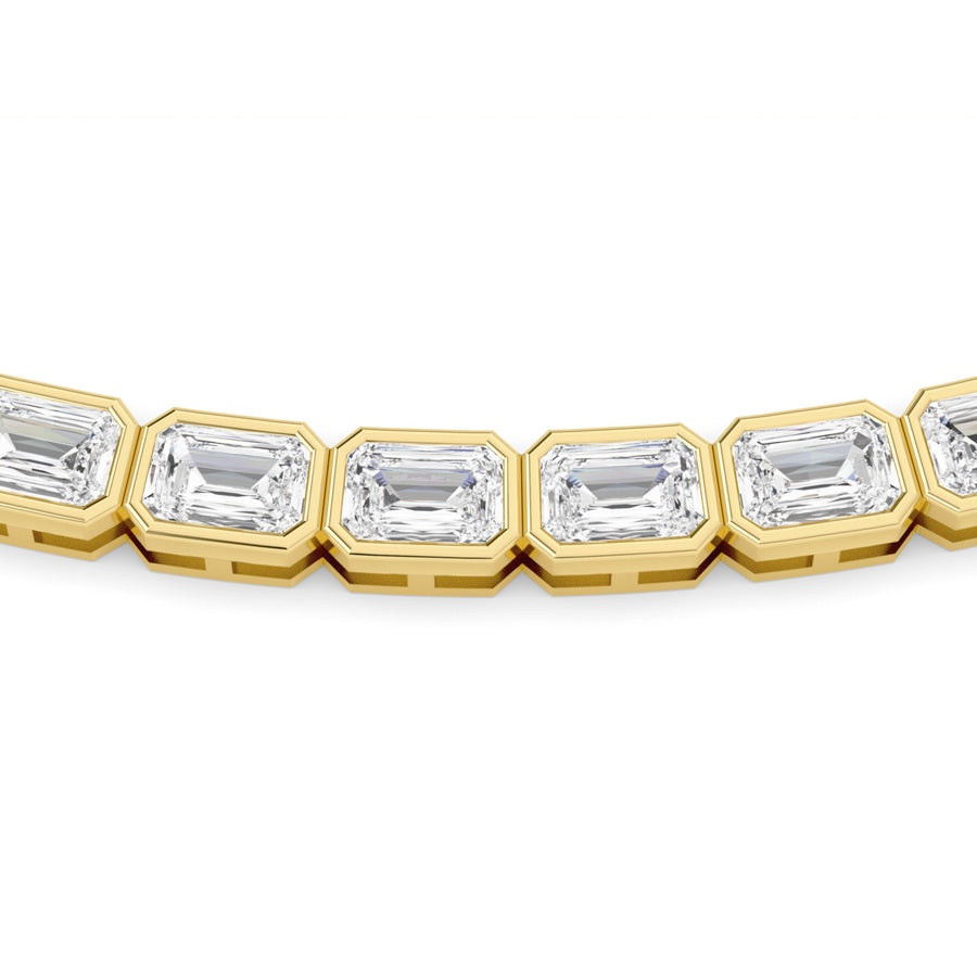 30Cttw Emerald Shaped Lab Grown Diamond (F/VS ) Bezel Set Necklace in 14K Gold