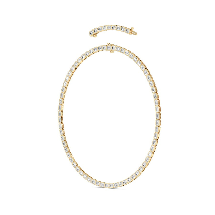 30Cttw Emerald Shaped Lab Grown Diamond (F/VS ) Bezel Set Necklace in 14K Gold
