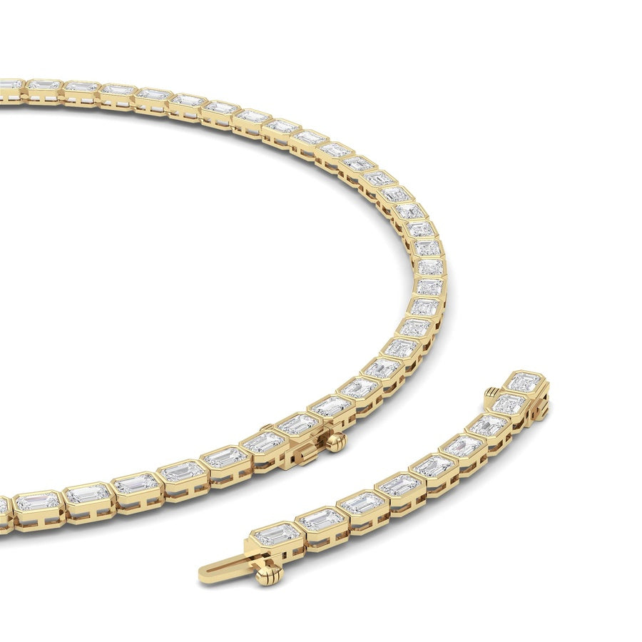 30Cttw Emerald Shaped Lab Grown Diamond (F/VS ) Bezel Set Necklace in 14K Gold