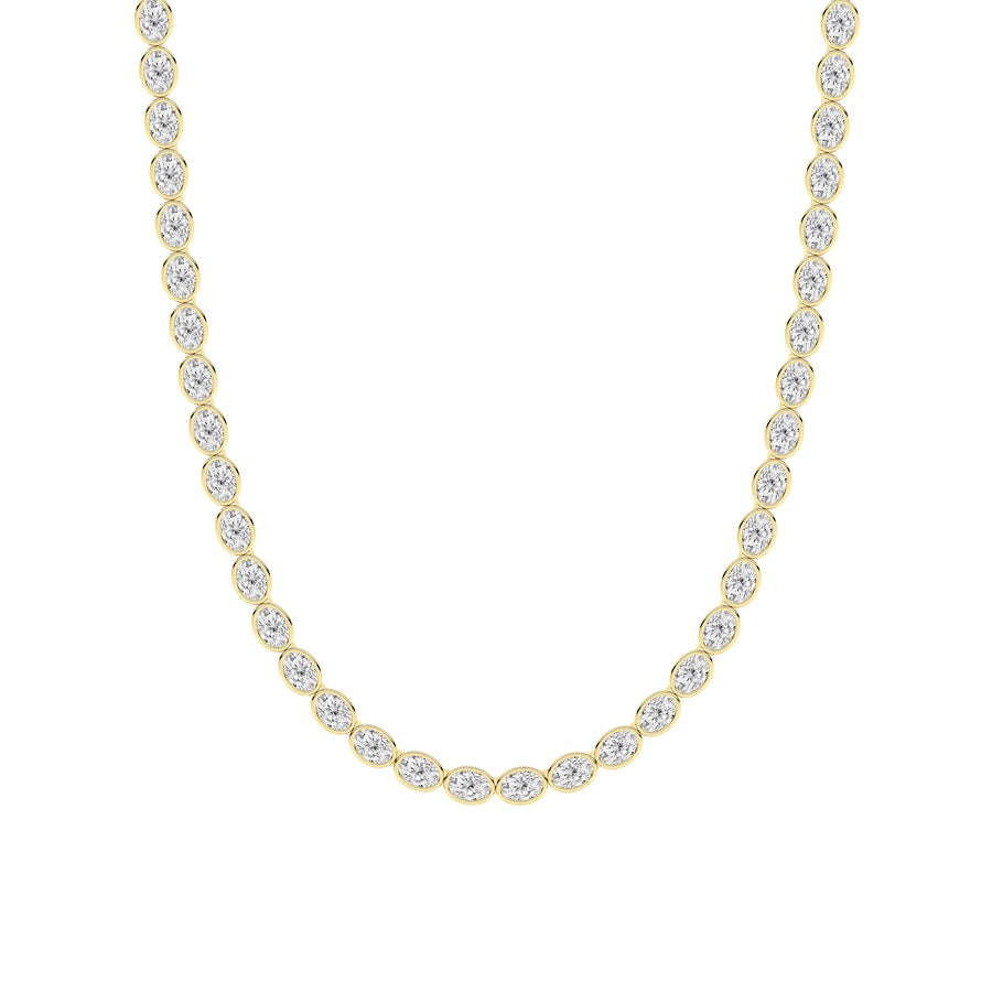 30Cttw Oval Lab Grown Diamond (F/VS ) Bezel Set Necklace in 14K Gold