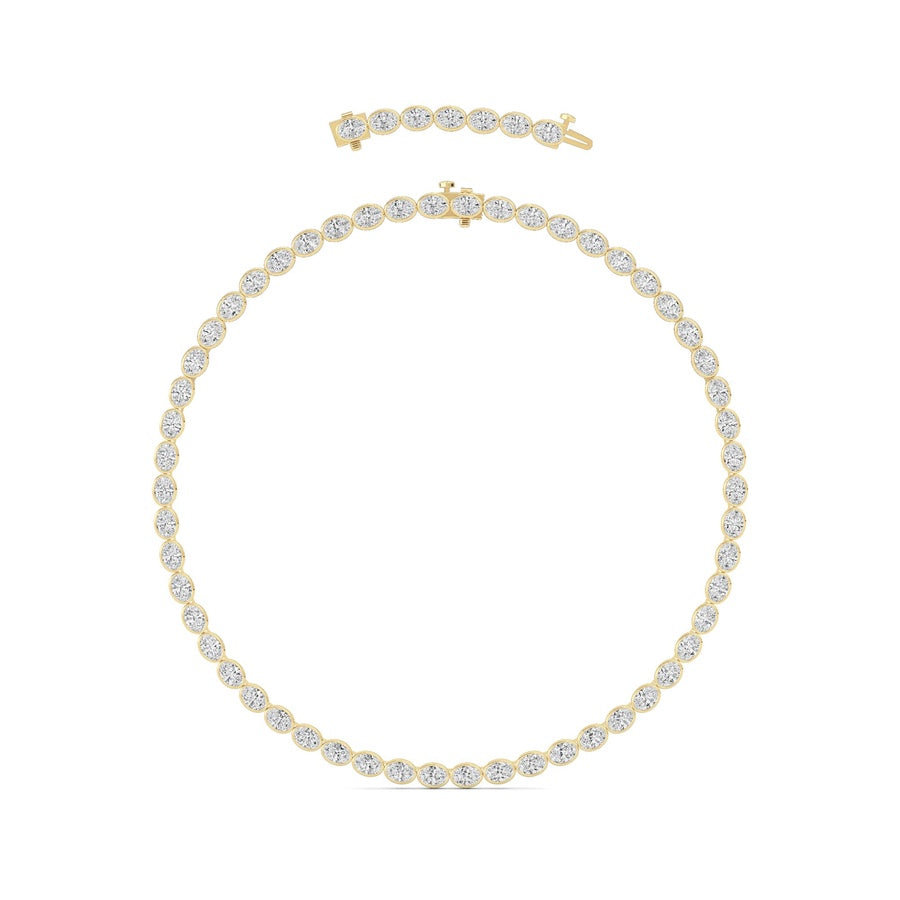 30Cttw Oval Lab Grown Diamond (F/VS ) Bezel Set Necklace in 14K Gold