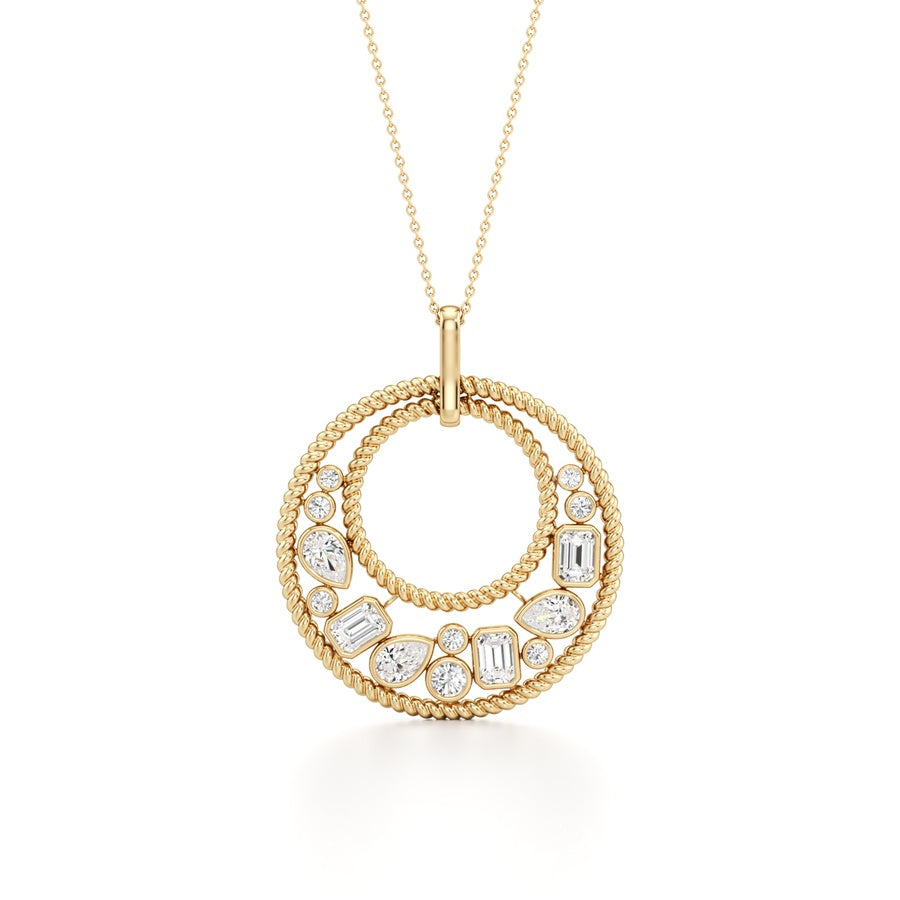 2Cttw Emerald Shaped Lab Grown Diamond (F/VS) Bezel set Bubble Pendant in 14K Gold