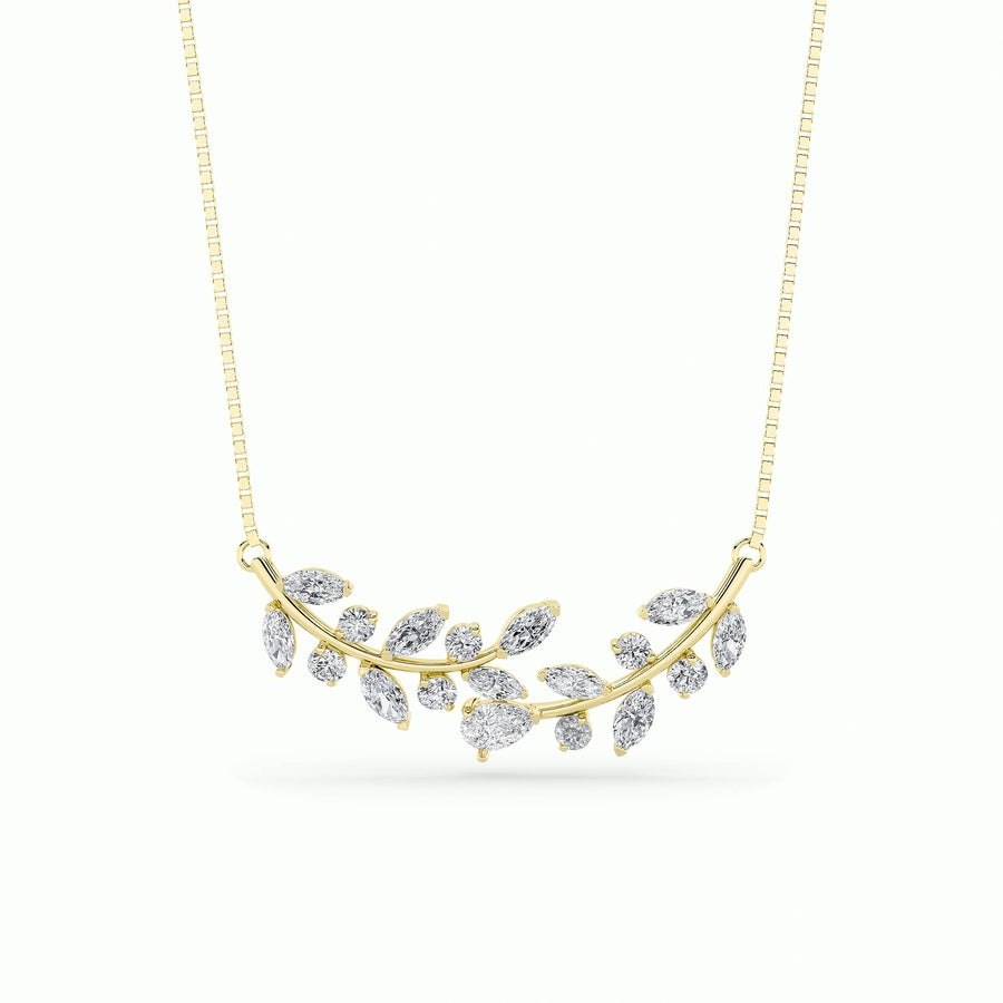 2.5Cttw Pear Shaped Lab Grown Diamond (F/VS) LeafMotif Fashion Necklace in 14K Gold