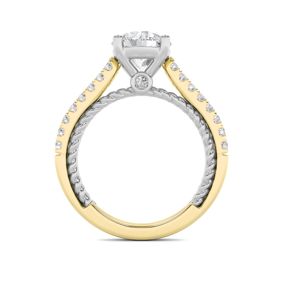 2Cttw Round Shaped Lab Grown Diamond (F/VS) Two Tone Accented Rope Design Engagement Ring in 14K Gold