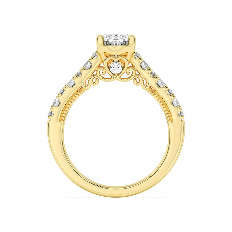 2Cttw Oval Shaped Lab Grown Diamond (F/VS) Accented Milgrain Engagement Ring in 14K Gold