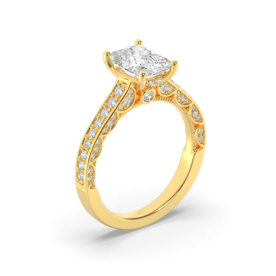 2.5Cttw Elongated Cushion Shaped Lab Grown Diamond(G/VS) Accented Engagement Ring in 14K Gold