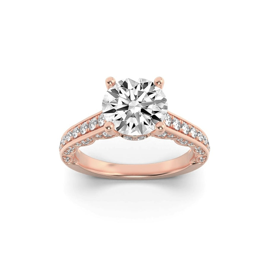 2Cttw Round Shaped Lab Grown Diamond (F/VS) Accented Engagement Ring in 14K Gold