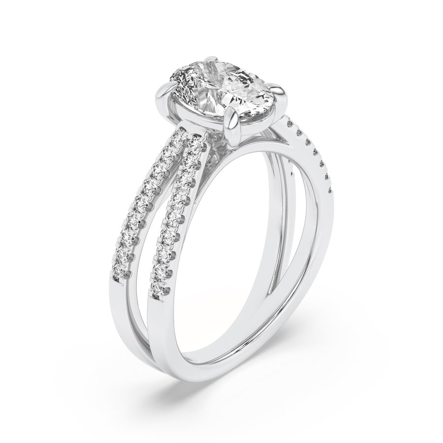 Oval Shape Cross Shank Accented Engagement Ring lab grown diamond