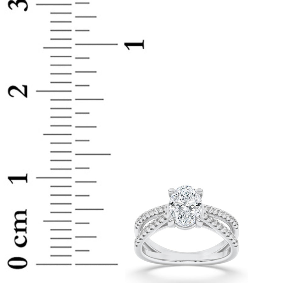 Oval Shape Cross Shank Accented Engagement Ring lab grown diamond