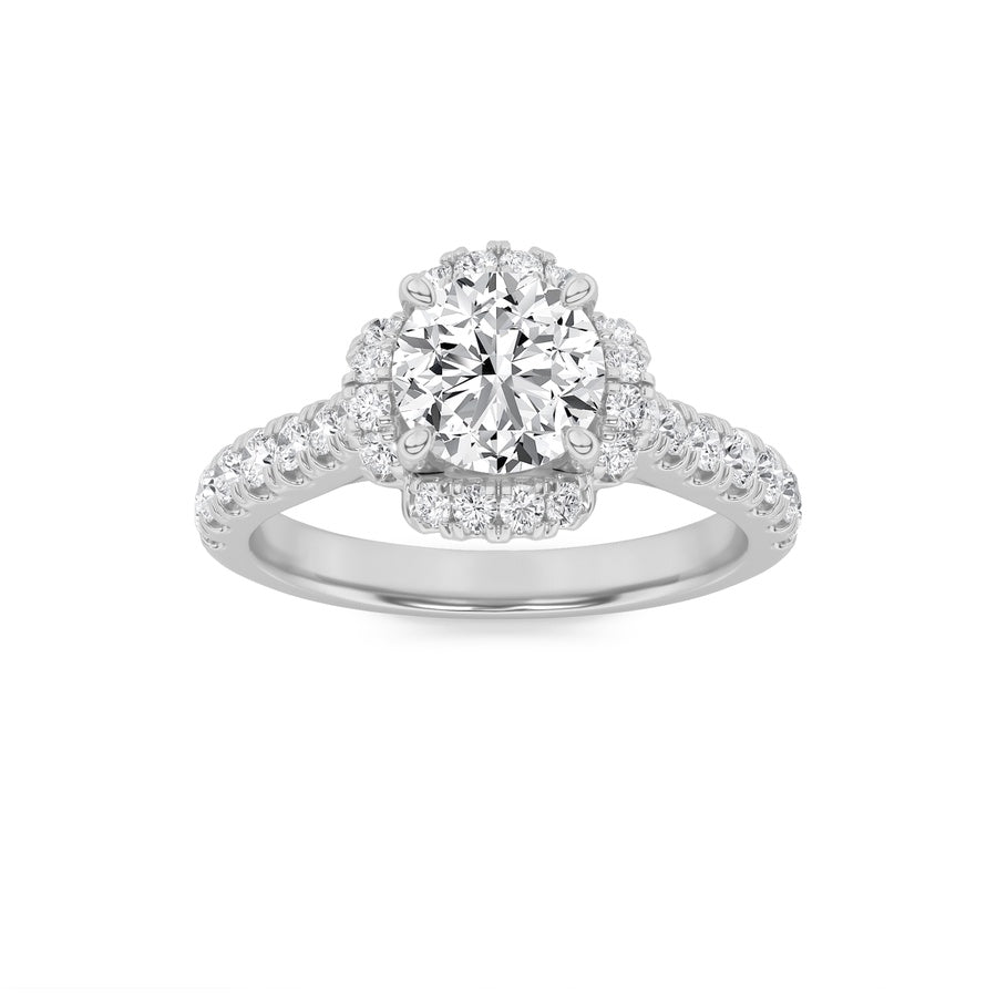 Round Shape Halo Accented Engagement Ring lab grown diamond