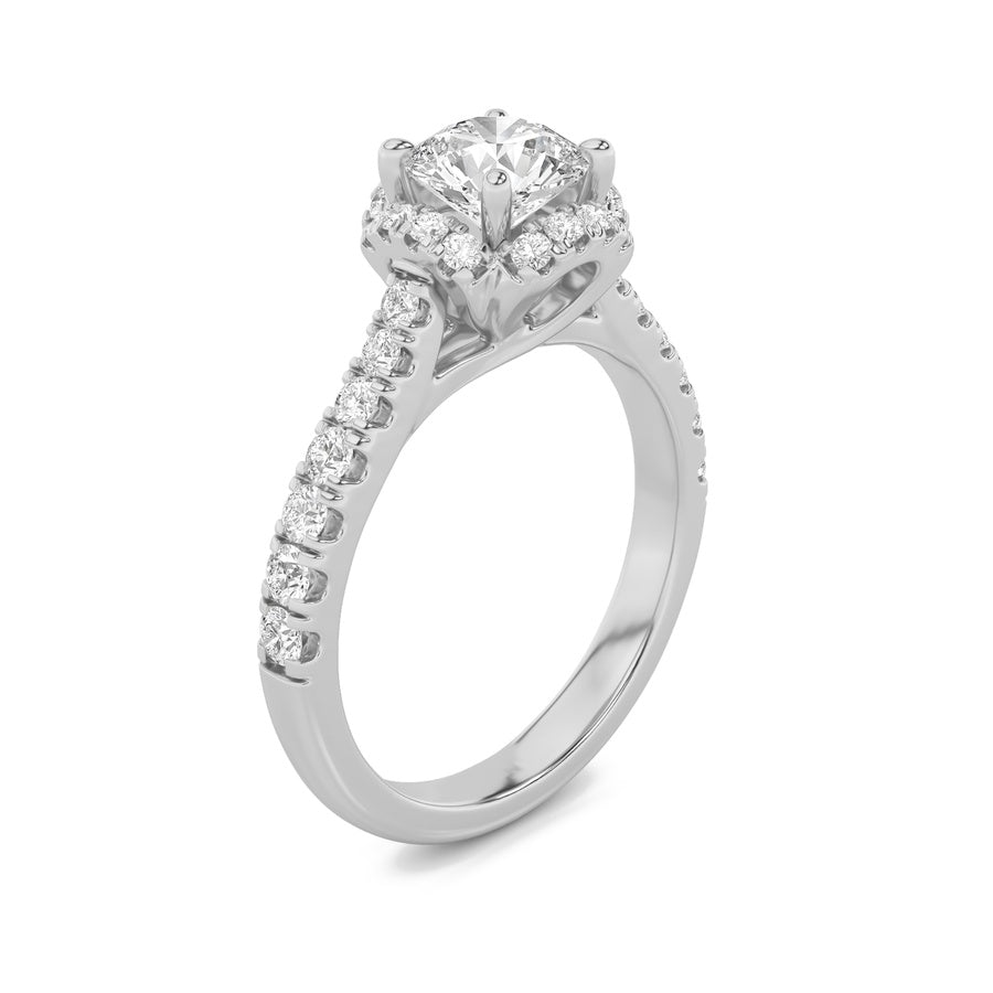 Round Shape Halo Accented Engagement Ring lab grown diamond