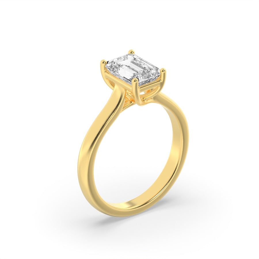 Emerald Shape Plain Cathedral Trellis Shank Solitaire Engagement Ring lab grown diamond