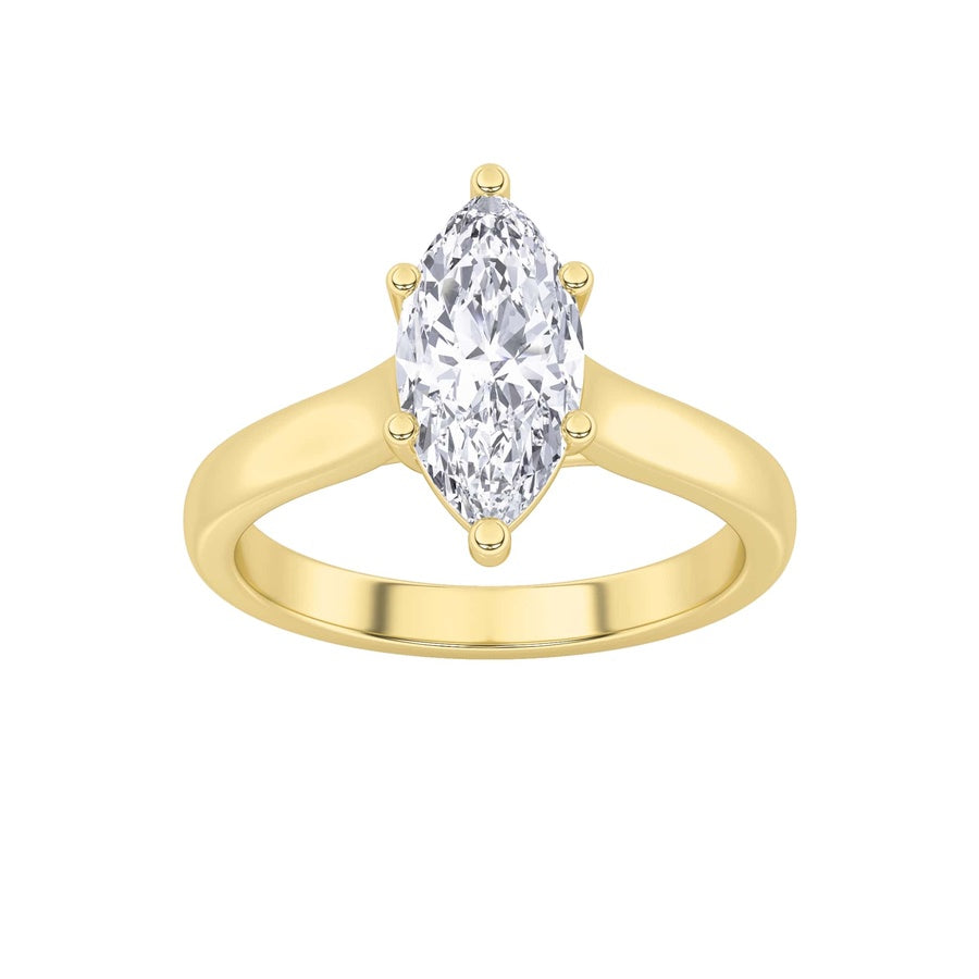 1Cttw Marquise Shaped Lab Grown Diamond (F/VS) Plain Cathedral Trellis Shank Solitaire Engagement Ring in 14K Gold