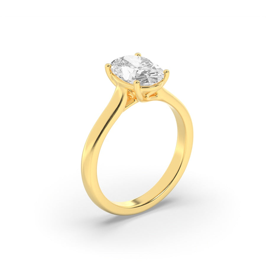 2Cttw Oval Shaped Lab Grown Diamond (F/VS) Plain Cathedral Trellis Shank Solitaire Engagement Ring in 14K Gold