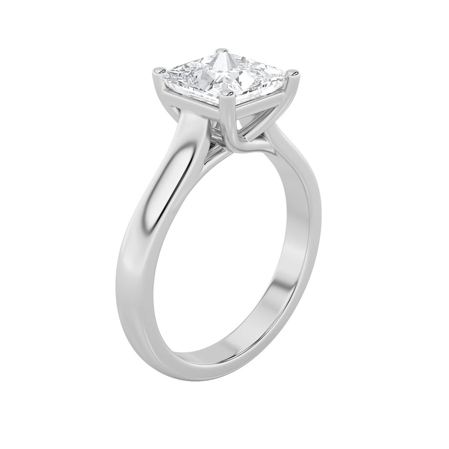 1Cttw Princess Shaped Lab Grown Diamond (F/VS) Plain Cathedral Trellis Shank Solitaire Engagement Ring in 14K Gold