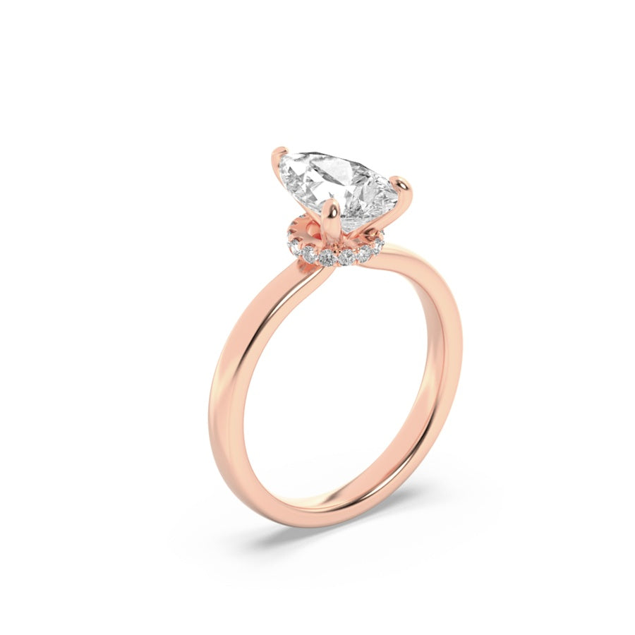1Cttw Pear Shaped Lab Grown Diamond (F/VS) HiddenHalo Plain Shank Engagement Ring in 14K Gold