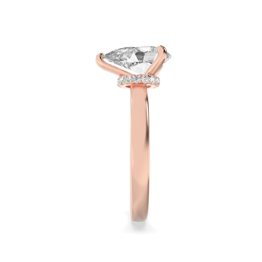 Pear Shape Hidden Halo Plain Shank Engagement Ring lab grown diamond